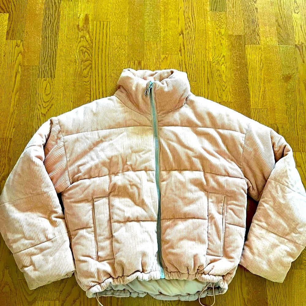 Topshop Blush Corduroy Puffer Jacket